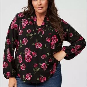 Torrid Harper Challis Collared Long Sleeve Blouse